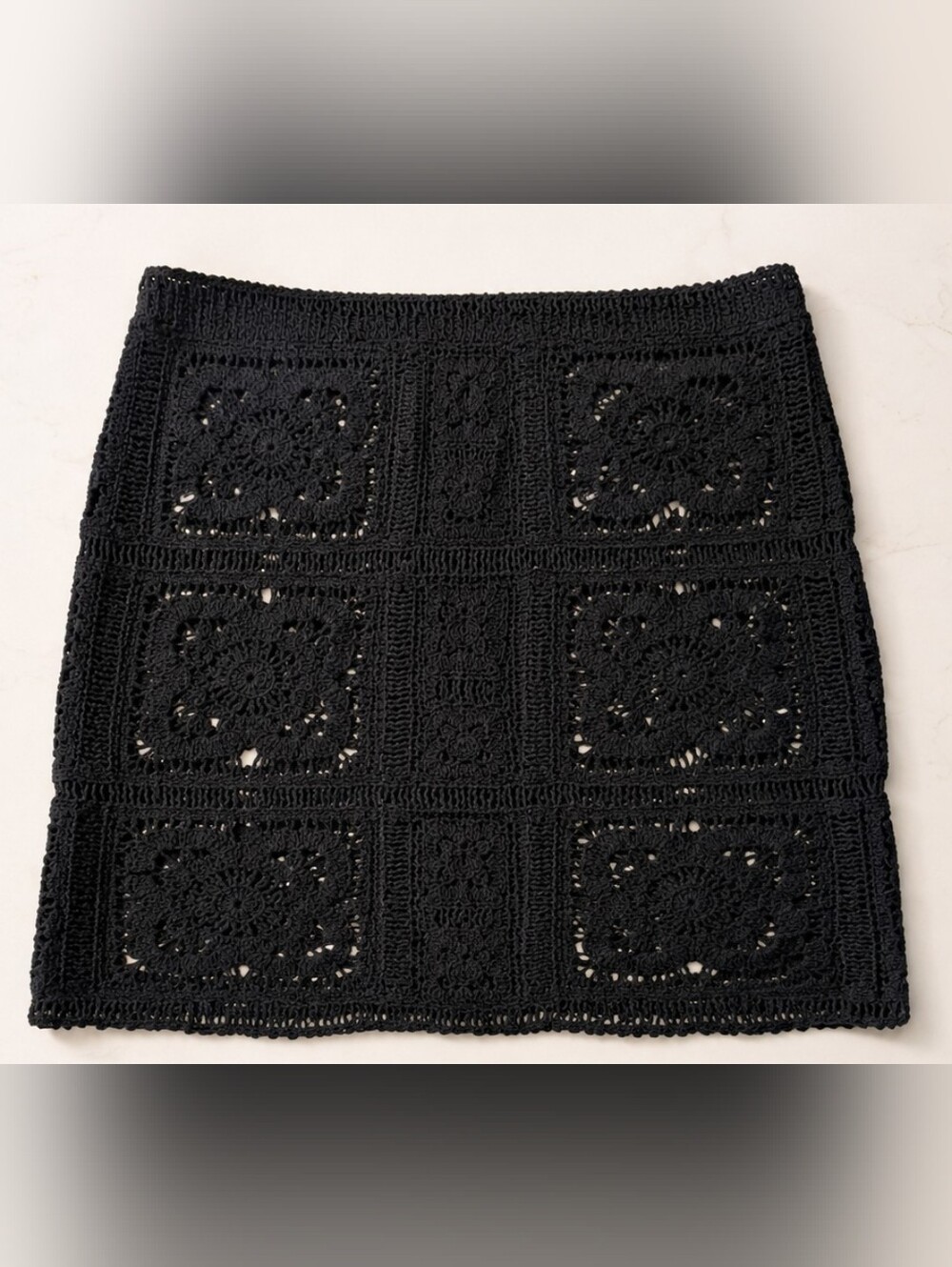 Lulu's Black Crochet Mini Skirt with Intricate Panels
